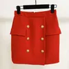 Высокая улица EST дизайнерская карьера юбка женские металлические левские кнопки украшены Mini 210619