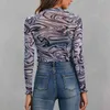 E Girl Print Long Sleeve Crop Tops T Shirts Women Transparents Ruffles Hems Mesh Tops Turtleneck Tshirt Y2k Aesthetic Streetwear 210518