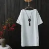 Summer Women Tshirt Plus Rozmiar Krótki Rękaw Loose Solid Long Tee Shirt Femme 100% Bawełna Vintage Topy Duże ubrania D16 210512