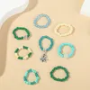 8 pièces/ensemble dames à la mode bleu vert perles de verre à la main perlé ensemble de bagues pour les femmes Vintage couleur argent métal fleur anneau bijoux