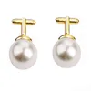 Vintage Beads Abotoaduras para Homens Rodada Branco Imitação Pearl Cuff Link Mulheres Terno Conciso Negócios Bruxamento Partido de Casamento CuFlink G1126