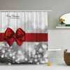 Christmas Red bow knot Printed 180x180cm Shower Curtain Pedestal Rug Lid Toilet Cover Mat Non-slip Bath Mat Set Bathroom 211116