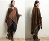 Swetry damskie 2021 Jesień Zima Scargan Kobiety Grube Ciepłe Plaid Poncho i Wrap Plus Size Dzianiny Pashmina Cashmere Cape My23