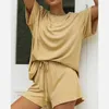 Dres 2 sztuka Zestaw Kobiety O-Neck Oversized T Shirt Spodenki Ustaw Summer Luźne Loungewear Szorty sznurków Subswear Damska Y0702