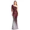 Angel-fashions Women's Asymmetric Ribbon Gradual Sequin Mermaid Prom Dress Evening Gown Formal Dress 286