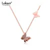 Lokaer Cute Matte Double Butterfly Charms Necklace Rose Gold Color Stainless Steel Link Chain Neckalce Jewelry For Women N17033