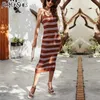 Sexig spaghetti rand randig klänning kvinnor sexig vintage smal stickade midi klänningar sommar koreanska harajuku preppy bodycon robe 210709