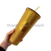 2021 Starbucks Çift Altın Durian Lazer Saman Kupası Tumblers 710ml Tumblers Mermaid Plastik Soğuk Su Kahve Fincanları Hediye Kupa L1