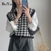 Beiyingni 가을 겨울 Houndstooth 스웨터 조끼 니트 빈티지 느슨한 민소매 풀오버 패션 귀여운 캐주얼 블랙 점퍼 211008