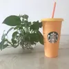 Denizkızı Starbucks Tumbler 24oz / 710ml Plastik Yeniden Kullanılabilir İçme Kupası Silindirik Kapaklı Açık Düz Alt Saman Kupası