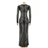 ファッションセクシーなVネックスパンコールドレス2023夏の女性のラインストーンデザインドレス美しいナイトクラブパーティータイトなネット透明な女性服5002