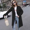 Sping Outono Mulheres Khaki Trench Coat Streetwear Double Breasted Windbreaker Solto Fit Black Ladies Outwear 210430
