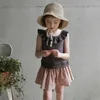 Estilo Coreano Verão Adolescentes Meninas T-Shirt Cor Sólida Ruffles Sem Mangas Blusas Doce Crianças Roupas E617 210610