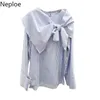 Shawl Collar Long-sleeved Stripes Shirt Women Spring Fashion Long Sleeve Blouse Loose Office Lady Elegant Tops 49926 210422