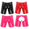 Külot # M-XXL Erkekler Wetlook Patent Deri Boxer Düşük Rise Külot Açık Buremovable Bulge Kılıfı Şort Underpant Seksi Iç Çamaşırı Clubwear