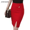 Plus Size Dames Midi Rokken Hoge Taille Stretch Split Summer Womens Elegant Office Lady Katoen Pakket Heupen 210621