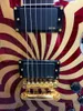 Wylde Odin Graal Crimson Gold Buzzsaw Red Guitar Guitar matelassé Maple Top Large Block Inclay Golden Grover Tuners China EMG PI9904277