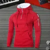 Män hoodies tröjor mode blixtlås lång ärm huva hoodie manlig casual hoody outwear hip hop streetwear solid pullover röd 220215