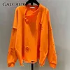 Suéter Oversized Galcaur para mulheres O pescoço de manga comprida buraco coreano Pullovers Designer de camisolas femininas moda roupas 210910