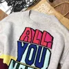 Märke Designer Fall Winter Sweater Tjock Varma Pullovers Fashion Rainbow Letter Jacquard Knitwear Women O Neck Tops C-043 210522