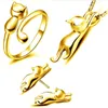 Earrings & Necklace Lovely Cat Jewelry Sets Gold/Silver/Rose Gold Wedding Jewellery For Girls Stainless Steel Pendant Set