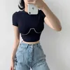 Summer skinny hooded short sleeve top women's open navel fashion street sports T-shirt contrast black 210604