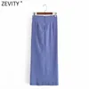 Zevity Women Fashion Solid Knotted Design Split A Line Skirt Faldas Mujer Femme Back Zipper Slim Summer Midi Vestido QUN763 210603