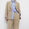 Femmes élégantes blazer à manches longues à double boutonnage mince à carreaux manteau de travail de bureau veste d'extérieur 210520