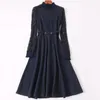 Autumn Winter Women Dress Casual Turtleneck Shawl Lace Patchwork Button Belt 2 Colour A-line Fashion Knee-Length 210428