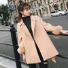 Kadın Yün Karışımları Kış Ceket Kadın Kuşaklı Katı Ceket Yüksek Kalite Kore Siyah