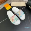 Mulheres Waterfront Multicolor Slippers Borracha Outsole Slides Pintura Flores Plataforma Design Plataforma Sandália Verão Colorido Sapatos Flip Flop