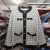 [EWQ] Autumn Sweater Coat Retro Shirt Check Long Sleeve Single Breasted Plaid Loose Knit Cardigan Ladies QB321 211222