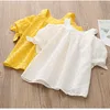 Summer 2-10 Years Old Children Cotton Solid Color Off Shoulder Strapless Hollow Out Wave Little Sexy Kids Girl Dress Blouse 210701