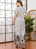 Siskakia plus size jurk chique halslijn borduurwerk streep lange jurk korte mouw zomer comfortabele viscose print Arabische kleding x0521