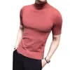 Мода Свитер с коротким рукавом Мужская водолазка для водолазки свитера коричневый кардиган мужской британский стиль базовый топ тонкий подходит джентльмен сексуальный 210929