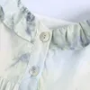 Robe d'été Femmes Vintage Cravate Teinture Imprimer Mini Femme Élégante Ruffle Buttons Casual ES Beach Sundresses 210520