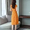 Mulheres verão vestido vintage elegante v pescoço manga curta joelho-comprimento de moda lazer impressão 210531
