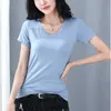 Solid Color Fashion Women T-shirts Cotton Plus Size Ladies T-shirts Casual Summer Female Clothing V Neck Blusas Mujer 13462 210527