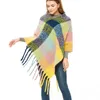 スカーフデザイナー2021ニット秋冬女性スカーフ格子縞​​の暖かいカシミヤShawlsネックバンダナパシュミーナレディラップ