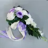 Dekorativa Blommor Kransar Utsökt Vattenfall Bröllop Vatten Drop Hand Holding Flower Artificial Rose Bunch Brudsmaid Bröllop