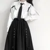Etekler Sonbahar Kadın Yüksek Bel Öğrenci Kore tarzı Koyu Vintage Fırfır Uzun A-Line Moda 2021