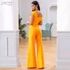 Adyce Summer Orange 2 Two Pieces Sets Sexy Spaghetti Strap Short Sleeve Tops & Long Pants Women Fashion Club Party 211105