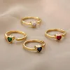 Cluster Rings Aesthetic Cute Love Heart Ring Women Stainless Steel Gold Geometric Open Adjustable Finger Jewelry Wedding Mom Girls Gift