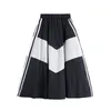 Women Midi Skirt Elastic Waist Empire Patchwork A Line Chiffon Casual Summer Navy White Side Tube S0234 210514