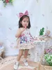 Menina bebê verão sem mangas roxas floreira vintage espanhol lace inglaterra lolita princesa vestido vestido vestido de birhtday q0716