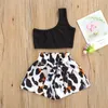 1-7Y Summer Fashion Kid Baby Girl Clothing Set One Axel Vest Tops Bow Leopard Shorts Outfits Kostymer 210515
