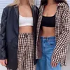 Casual vrouwen oversized bruin plaid shirt jas lente mode dames losse basis jassen vrouwelijke streetwear uitloper 210515