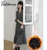 Women Spring Dresses V Neck With Long Sleeves Flower Floral Print Black Velvet Womans Casual Dress Korean 210514