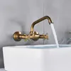 Wall Mounted Bathroom Kitchen Faucet Dual Handle Brass Antique and Cold Water Tap 360 Swivel Long Spout Kitchen Mixer Tap 211108