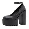 Dress Shoes 2022 Platform Thick High Heels Bulky Pumps Womens Wedges Strapy Round Toe Stage Show Women Leather Size 42